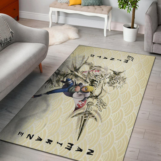 Naruto Anime Minato Namikaze Using Kunai Black Painting Artwork Area Rug Home Decor