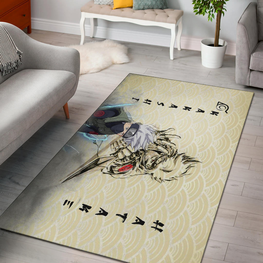 Naruto Anime Kakasi Hatake Chidori Power Black Painting Artwork Area Rug Home Decor