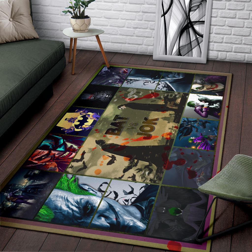 The Bat Man Vs Joker The Clown Area Rug Movie Home Decor Custom For Fans NT031101
