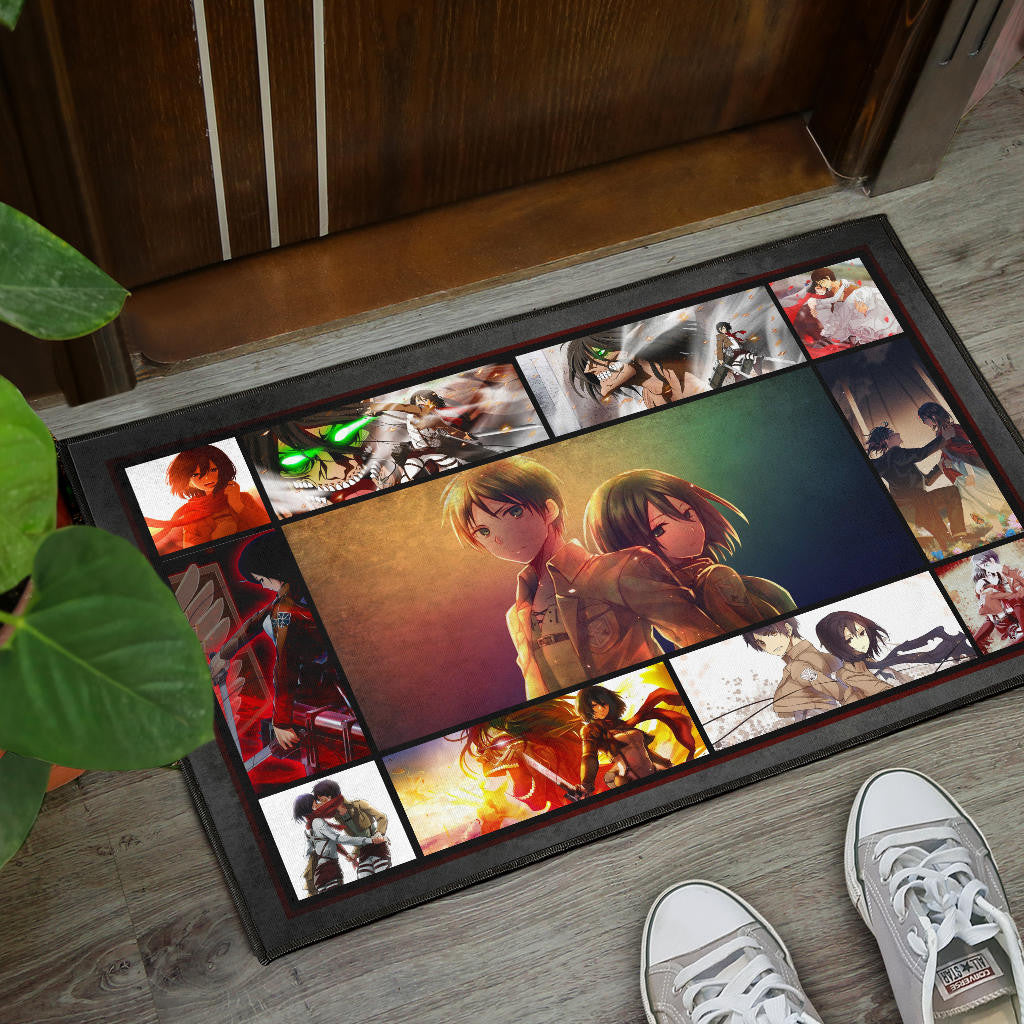 Eren And Mikasa Attack On Titan Door Mat Anime Home Decor Custom For Fans NA033104
