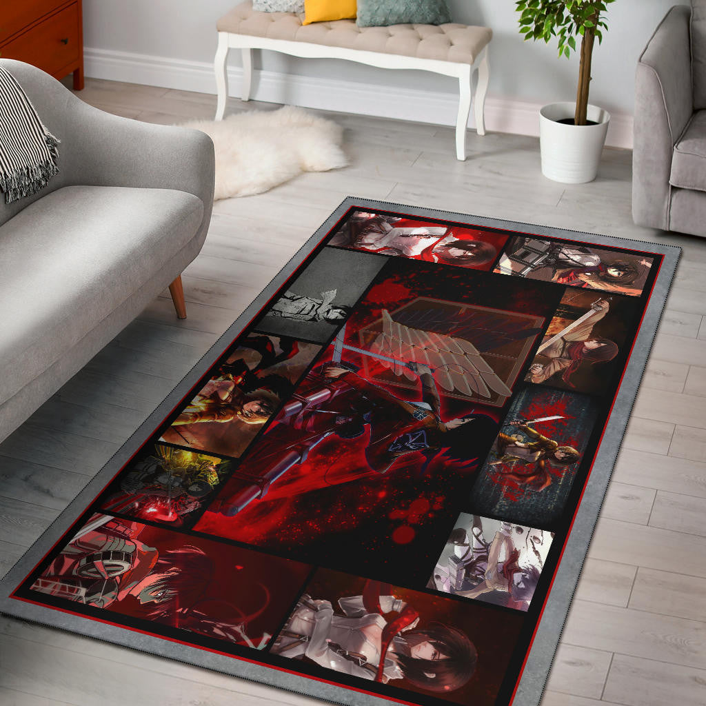 Mikasa Ackerman Attack On Titan Area Rug Anime Home Decor Custom For Fans NA033001