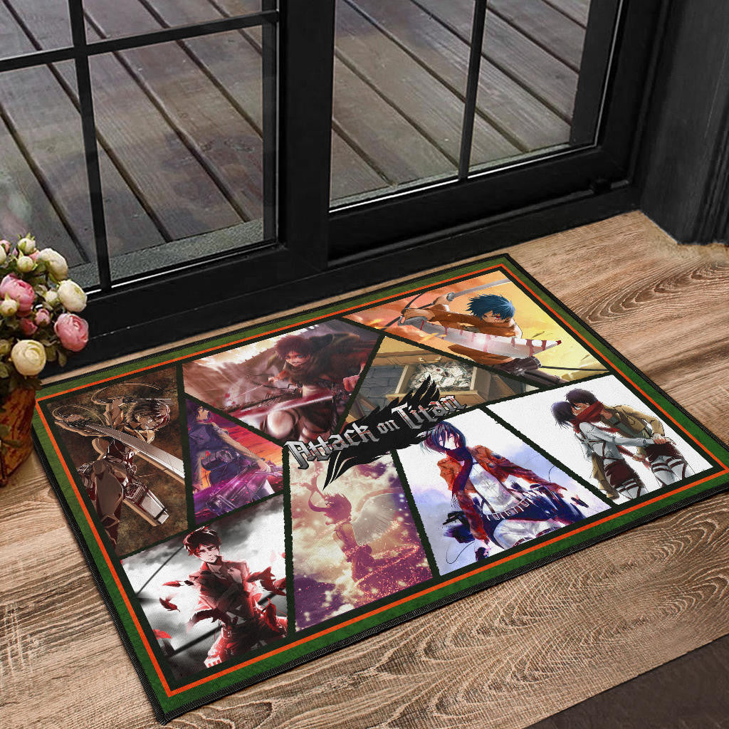 Eren Yeager And Mikasa Ackerman Attack On Titan Door Mat Anime Home Decor Custom For Fans NT052703