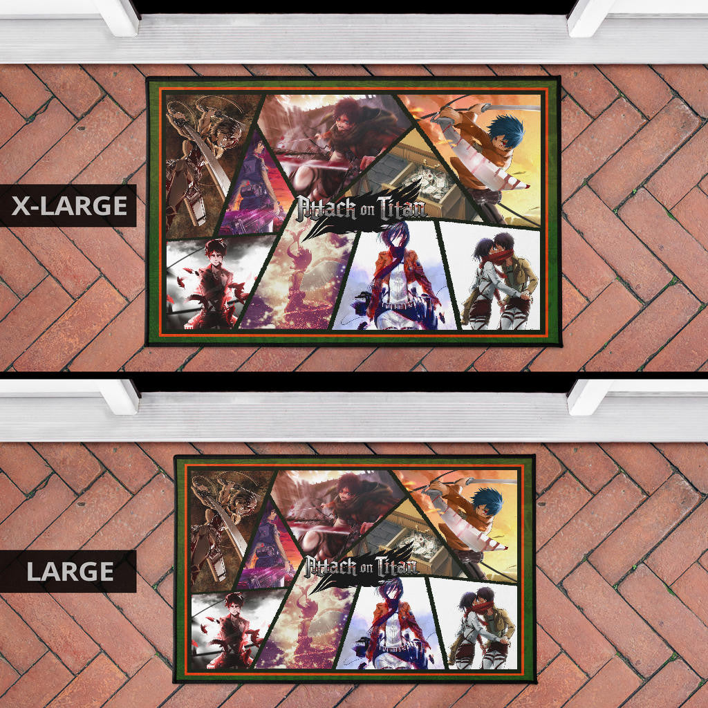 Eren Yeager And Mikasa Ackerman Attack On Titan Door Mat Anime Home Decor Custom For Fans NT052703
