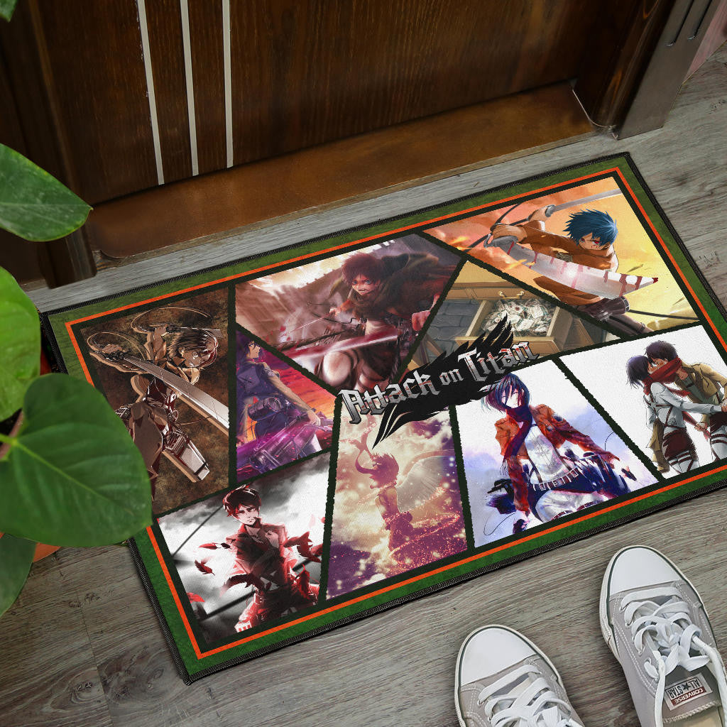 Eren Yeager And Mikasa Ackerman Attack On Titan Door Mat Anime Home Decor Custom For Fans NT052703
