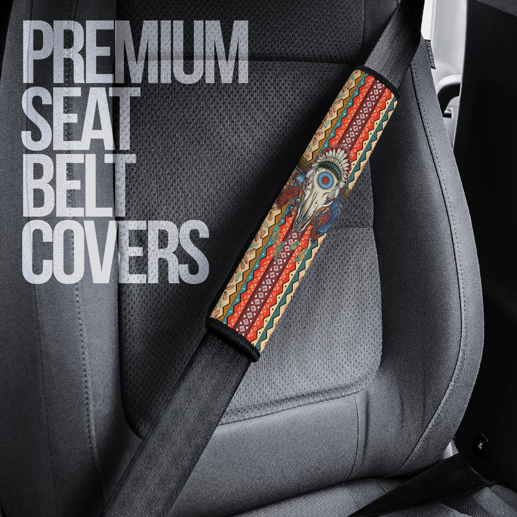 Abstract Buffalo Seat Belt Covers Native American Car Accessories Custom For Fans