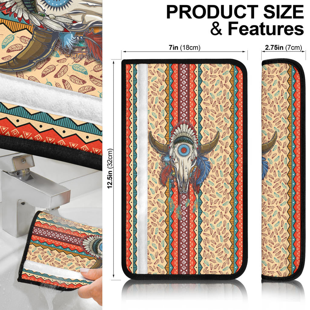 Abstract Buffalo Seat Belt Covers Native American Car Accessories Custom For Fans