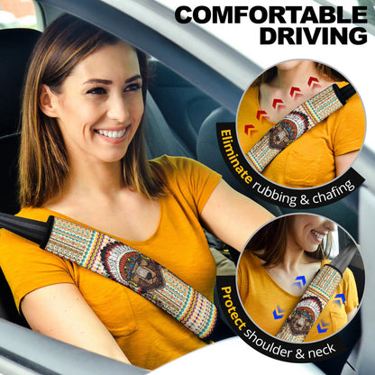 Abstract Lion Seat Belt Covers Native American Car Accessories Custom For Fans