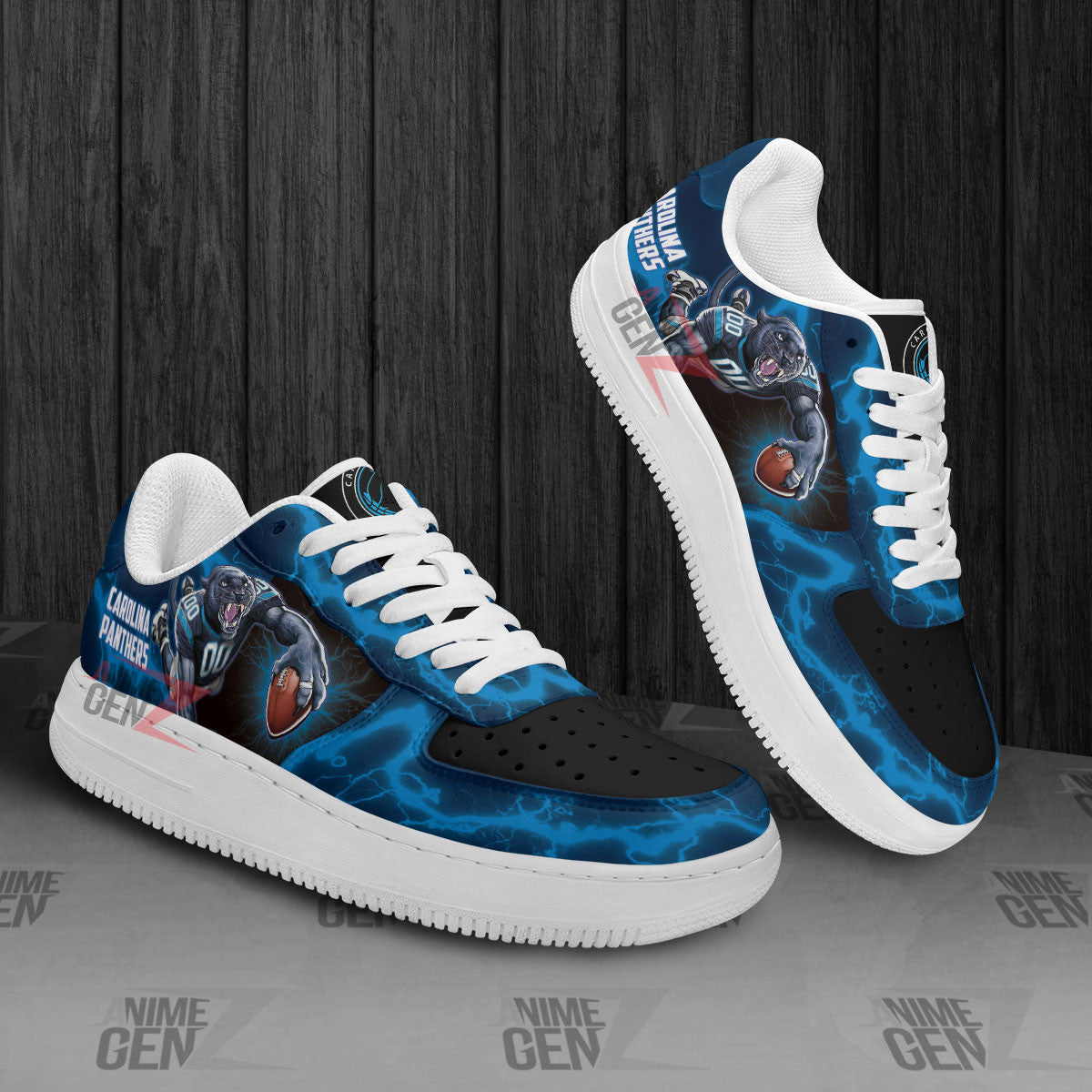 Carolina Panthers Air Sneakers Mascot Thunder Style Custom NFL Sport Shoes