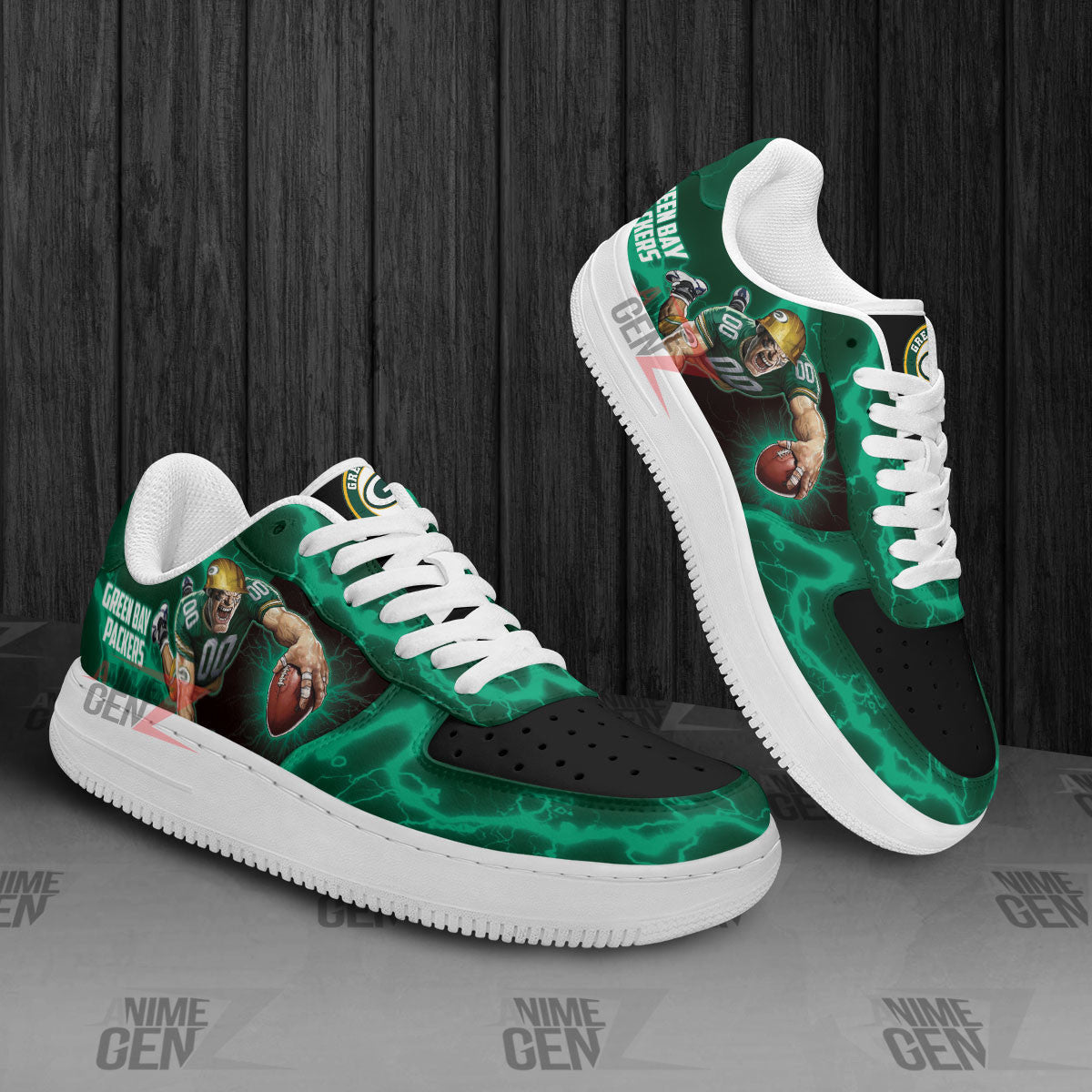 Green Bay Packers Air Sneakers Mascot Thunder Style Custom NFL Sport Shoes
