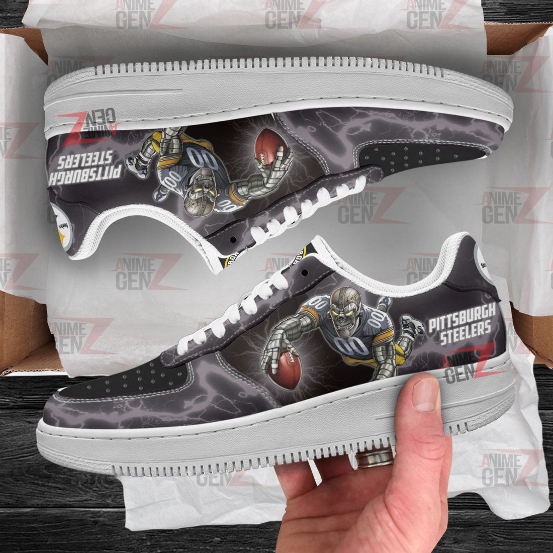 Pittsburgh Steelers Air Sneakers Mascot Thunder Style Custom NFL Sport Shoes