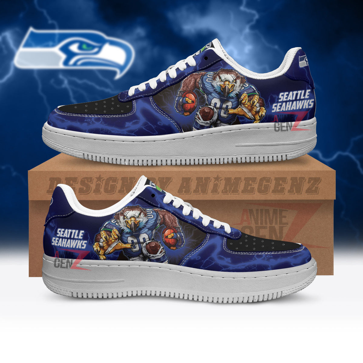 Seattle Seahawks Air Sneakers Mascot Thunder Style Custom NFL Sport Shoes