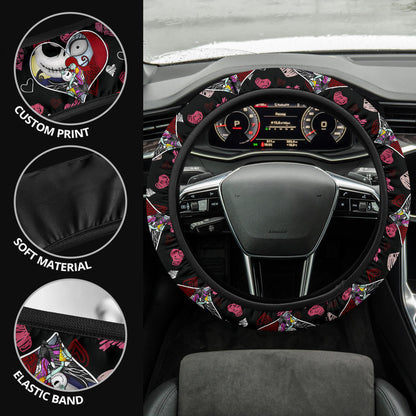 Jack And Sally Valentine Nightmare Before Christmas Steering Wheel Cover Cartoon Car Accessories Custom For Fans AA22121602